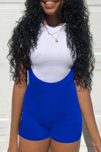 Blue Fashion Casual Solid Basic O Neck Short Sleeve Two Pieces