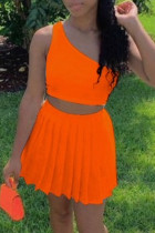 Orange Fashion Sexy Solid Backless One-Shoulder-Sleeveless Two Pieces