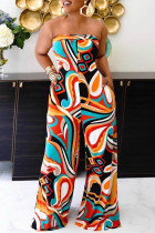 Colour Fashion Sexy Print Backless Strapless Regular Jumpsuits