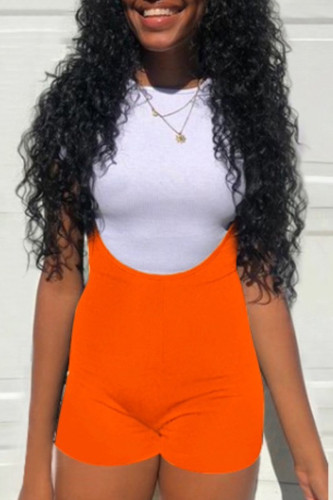 Orange Fashion Casual Solid Basic O Neck Short Sleeve Two Pieces