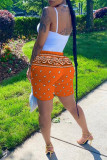 Shorts de cintura alta com estampa casual moda laranja básica
