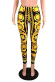 Yellow Fashion Casual Print Basic Skinny High Waist Pencil Trousers