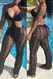 Black Fashion Sexy Patchwork See-through Backless Spaghetti Strap Regular Jumpsuits