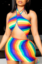 Trajes de banho patchwork com estampa sexy em cor arco-íris