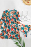 Seegrüner dreiteiliger Badeanzug mit sexy Print, Bandage und Patchwork