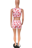 Pink Sexy Print Patchwork U Neck Sleeveless Two Pieces