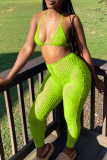 Fluoreszierende grüne sexy einfarbige Patchwork-Mesh-Badebekleidung
