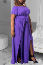 Purple Fashion Casual Solid Slit O Neck Plus Size Two Pieces