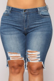 Jeans de talla grande rasgados sólidos casuales de moda azul profundo