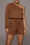 Khaki Casual Solid Patchwork Asymmetrical Oblique Collar Long Sleeve Two Pieces