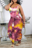 Helllila Sexy Casual Plus Size Tie Dye Printing U-Ausschnitt Weste Kleid