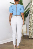 Jeans taglie forti con benda strappata solida casual alla moda bianca