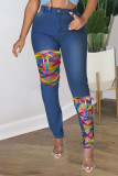 ディープブルーファッションカジュアルソリッド包帯くり抜かれたプラスサイズのジーンズ