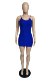Blue Fashion Sexy Solid Backless Spaghetti Strap Sleeveless Dress