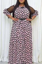 Светло-розовые платья больших размеров в стиле пэчворк с круглым вырезом и милым принтом