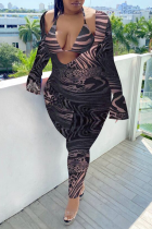 Zwarte sexy print patchwork halter grote maten jumpsuits