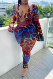 Farblich sexy bedruckte Patchwork-Halfter-Jumpsuits in Übergröße