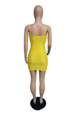 Yellow Fashion Sexy Solid Backless Spaghetti Strap Sleeveless Dress