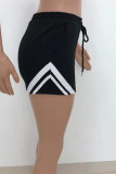 Schwarze, lässige, solide Patchwork-Shorts mit normaler mittlerer Taille