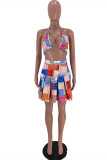 Multicolor Fashion Sexy Print Bandage Backless Halfter Sleeveless Two Pieces