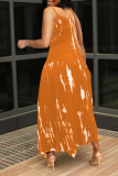 タンジェリンレッドのセクシーなプリントパッチワークスパゲッティストラップ不規則なドレスドレス