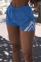 Wasserblaue, lässige, solide Patchwork-Shorts mit normaler mittlerer Taille