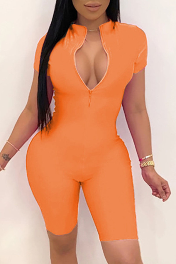 Orange Fashion Kändisar vuxen fru O Neck Solid Plus Size