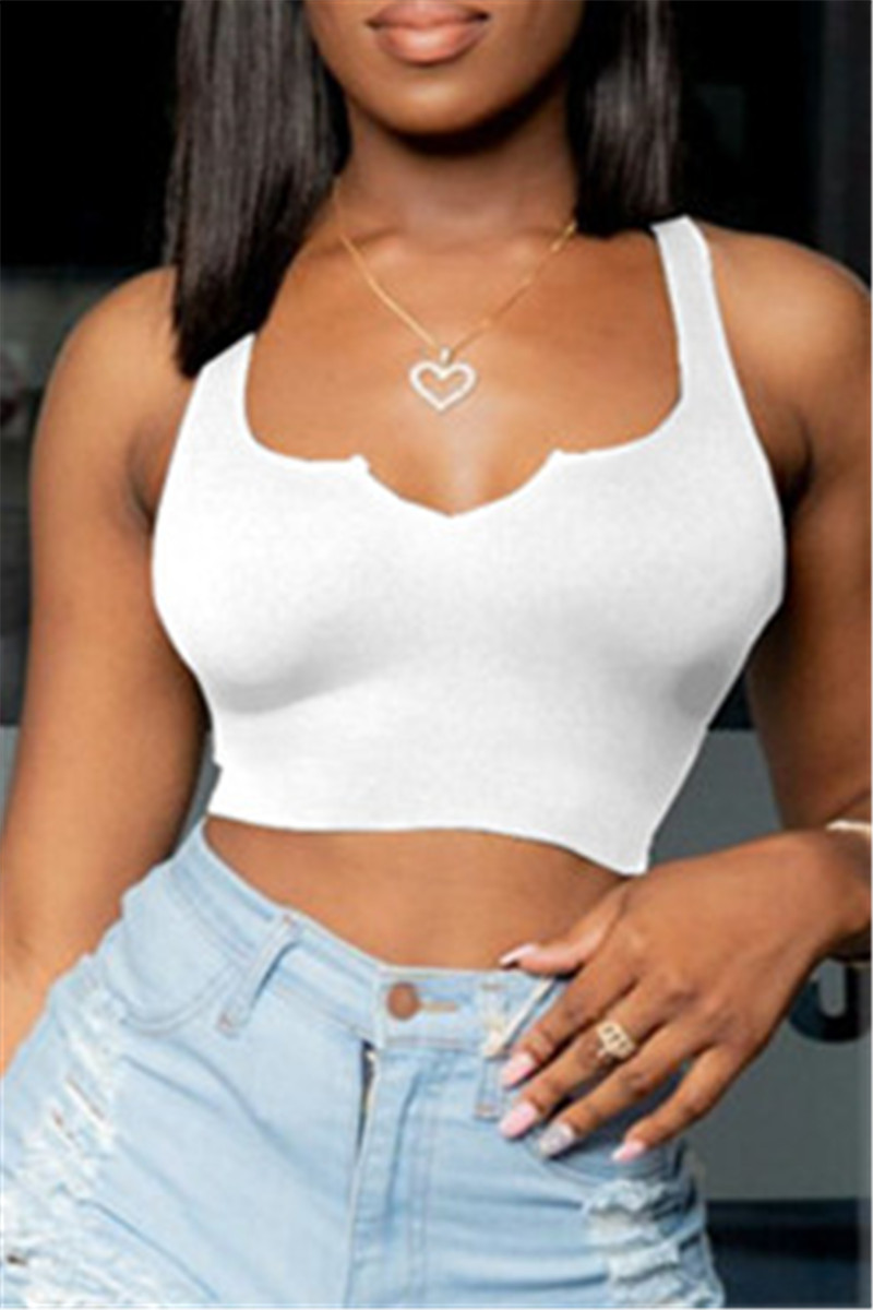 

White Sexy Casual Solid Vests U Neck Tops