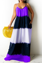 Фиолетовое сексуальное повседневное платье без рукавов с открытой спиной и бретельками с принтом