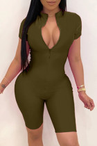 Армейский зеленый Мода Знаменитости для взрослых Мэм О-образный вырез Однотонный Плюс размер