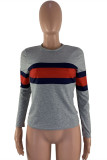 Grey Fashion Casual Patchwork Basic O Neck Tops