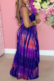 Purple Sweet Print Patchwork Spaghetti Strap Sling Dress Dresses