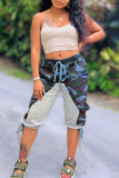 Blue Fashion Casual Camouflage Print Patchwork Regular Mid Waist Pants