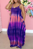 Purple Sweet Print Patchwork Spaghetti Strap Sling Dress Dresses