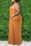 シアン セクシー ソリッド パッチワーク スパゲッティ ストラップ ストレート プラス サイズ ドレス