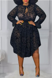 Черное сексуальное прозрачное платье в горошек с круглым вырезом асимметричного кроя Платья больших размеров