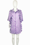 Robe chemise à col rabattu, mode violette, décontractée, imprimé rayé, Patchwork, col rabattu