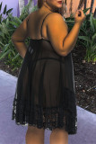 Черное сексуальное однотонное кружевное лоскутное платье на бретельках на бретельках платья больших размеров
