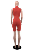 Red Fashion Sexy Solid Hollowed Out Turtleneck Skinny Romper
