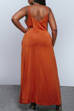 オレンジセクシーカジュアルプラスサイズプリントバックレススパゲッティストラップノースリーブドレス