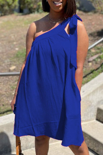 Blue Sexy Solid Bandage Split Joint Oblique Collar Irregular Dress Dresses