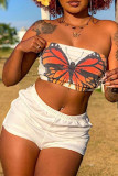 Zwart sexy casual vlinderprint rugloos strapless mouwloos tweedelig broekje
