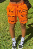 Оранжевые модные повседневные прямые шорты со средней посадкой и буквенным принтом