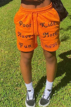 Pantalones cortos rectos de cintura media regular básicos con estampado de letras informales de moda naranja
