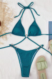 Green Fashion Sexy Solid Patchwork Backless Swimwears