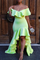 Light Green Fashion Sexy Solid Backless Asymmetrical Off the Shoulder Evening Dress
