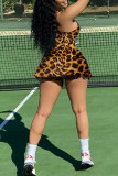 Леопардовый принт Модная спортивная одежда Базовый комбинезон без рукавов с U-образным вырезом