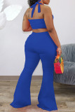 Blue Fashion Sexy Erwachsene Ma'am Solid Two Piece Suits Loose Sleeveless Two Pieces