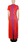 Rode casual print patchwork O-hals recht grote maten jurken