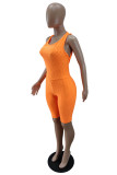 Orange Sexy Sportswear Solide Dos Nu O Neck Skinny Barboteuse